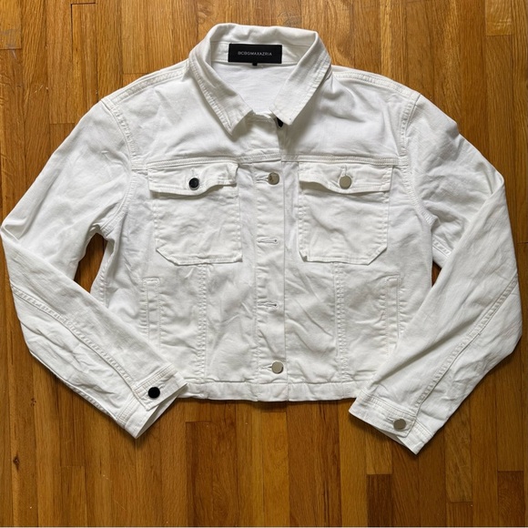 BCBGMAXAZRIA White Cropped Denim Jacket Women’s Medium Button Up Jean Layering - Picture 8 of 11